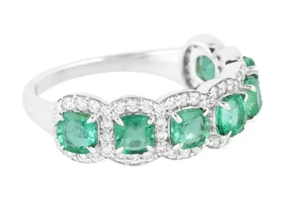 14K Solid Gold Lab Grown Emerald & Diamond Ring