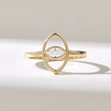 Marquise Natural Diamond Evil Eye Ring: 14k Solid Gold Protection Ring for Women