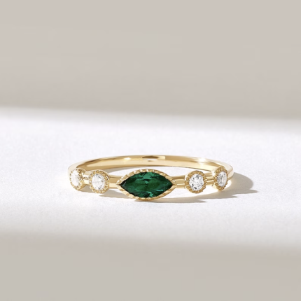 14K Solid Gold Bezel Green Gemstone Ring
