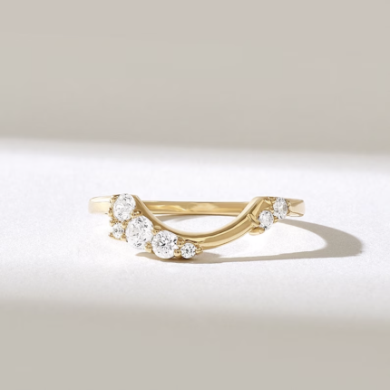 Cluster Natural Diamond Arch Ring |14k Solid Gold Curved Wedding Ring Enhancer For Women
