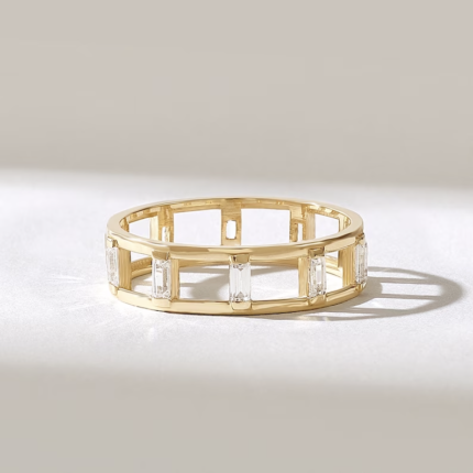 14k Solid Gold Baguette Ladder Ring | Vertical Baguette Full Eternity Ring