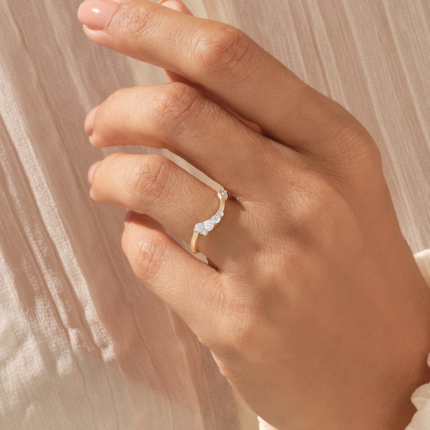 Cluster Natural Diamond Arch Ring |14k Solid Gold Curved Wedding Ring Enhancer For Women
