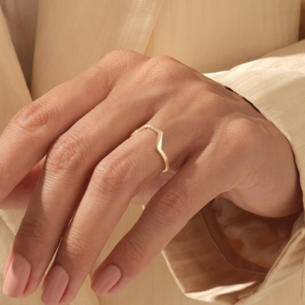 Half Hexagon Stacking Ring: Solid Gold Plain Wedding Band,Geometric Nesting Band