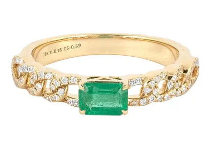 14K Solid Gold Diamond and Emerald Cocktail Ring
