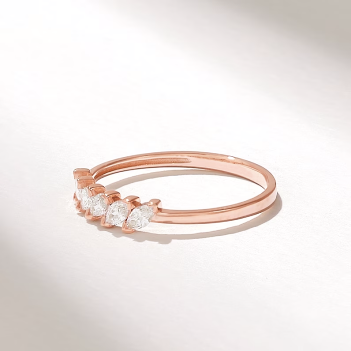 Slanted Marquise Diamond Wedding Ring | Dainty Promise Ring for Women