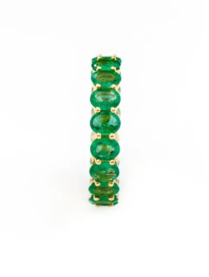 14K Solid Gold 4.78 Carat Oval-Cut Natural Emerald Eternity Band Ring
