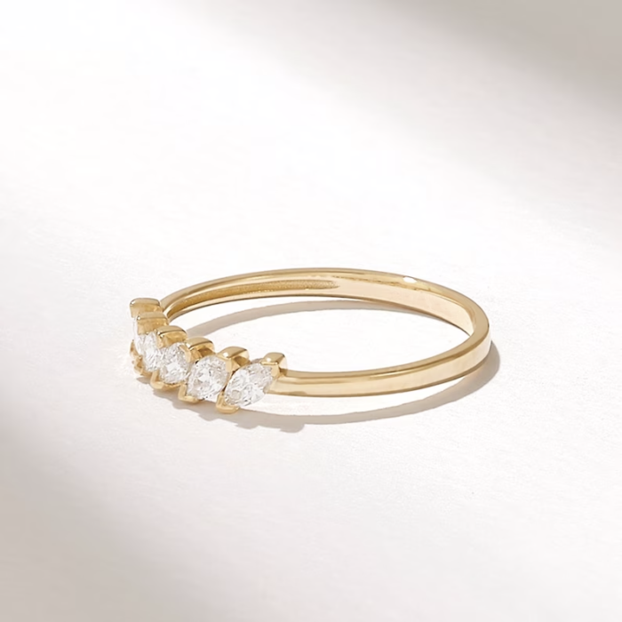 Slanted Marquise Diamond Wedding Ring | Dainty Promise Ring for Women