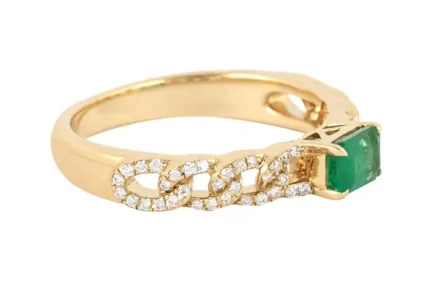 14K Solid Gold Diamond and Emerald Cocktail Ring