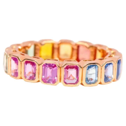 14K Solid Gold 4.19 Carat Multi-Sapphire Eternity Ring |Eternity Gemstone Band