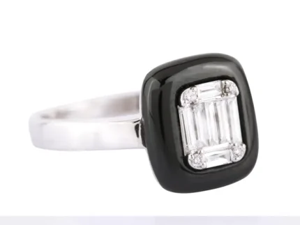 Natural Diamond and Black Onyx Cocktail Ring | 14K Solid Gold Black Onyx Statement Ring