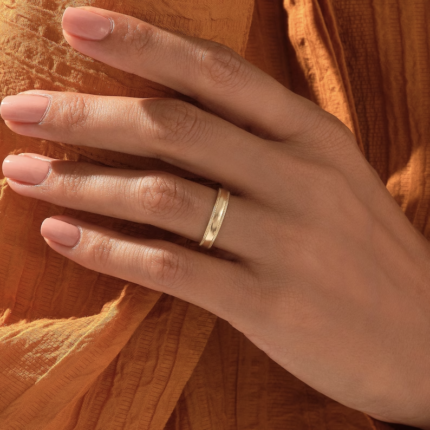 Migraine Wedding Band | 14k Solid Gold Men's Women's Matching Rings, Flat Comfort