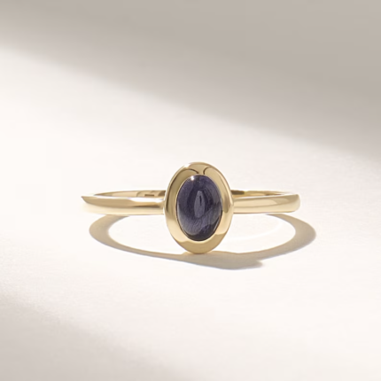 14K Solid Gold Bezel Iolite Solitaire Ring