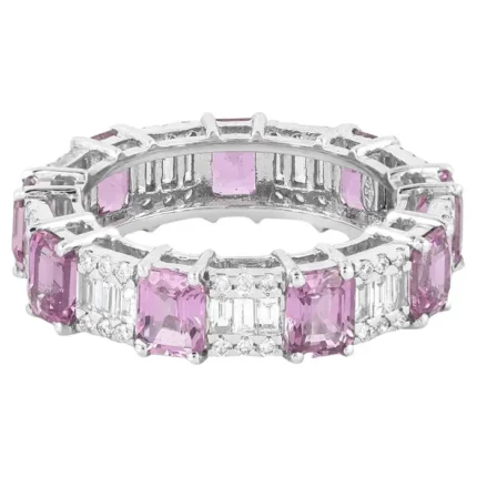 14K Solid Gold 5.92 Carat Diamond and Pink Sapphire Eternity Band