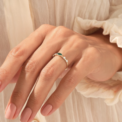 14K Solid Gold Bezel Green Gemstone Ring