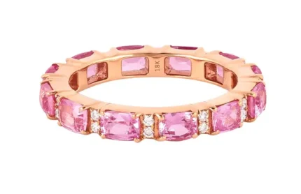 14K Solid Gold 3.23 Carat Diamond and Pink Sapphire Infinity Cocktail Band