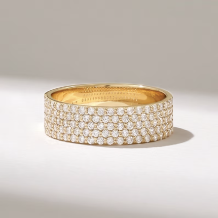 14k Gold Pave Natural Diamond Wedding Band | Solid Gold Cigar Band | Half Eternity Ring