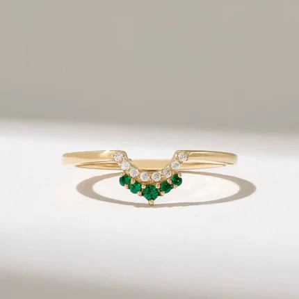 14K Solid Gold Emerald Curve Ring