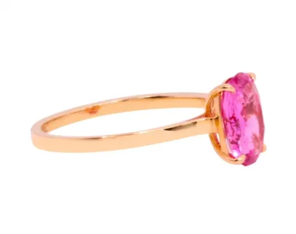 14K Solid Gold Pink Sapphire Oval-Cut Ring in Prong Setting