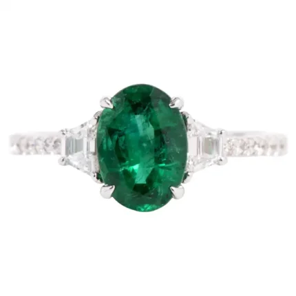 14K Solid Gold 2.20 Carat Natural Emerald and Diamond Ring