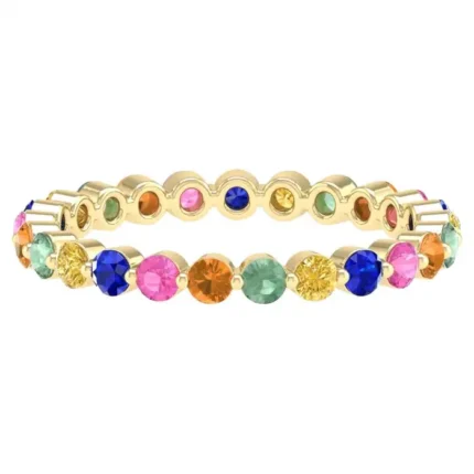 14K Solid Gold Natural Multi Sapphire Band Ring