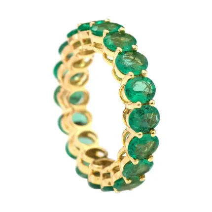 14K Solid Gold 4.78 Carat Oval-Cut Natural Emerald Eternity Band Ring