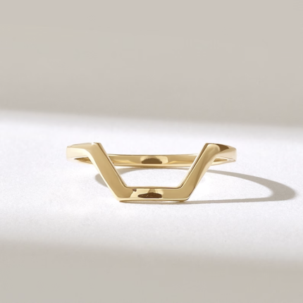 Half Hexagon Stacking Ring: Solid Gold Plain Wedding Band,Geometric Nesting Band