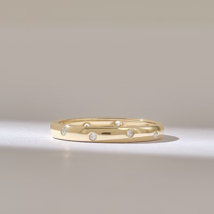Dazzling Scattered Natural Diamond Wedding Band: Handmade 14k Solid Gold Eternity Ring