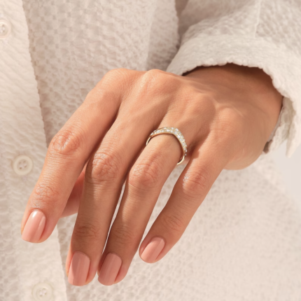 Natural Diamond Wishbone Ring | 14k Gold Curved Wedding Band | Solid V-Shaped Band