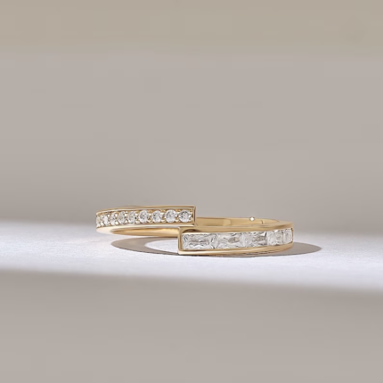 Channel Set Natural Diamond Bypass Ring: Elegant 14k Gold Wedding Ring for Women