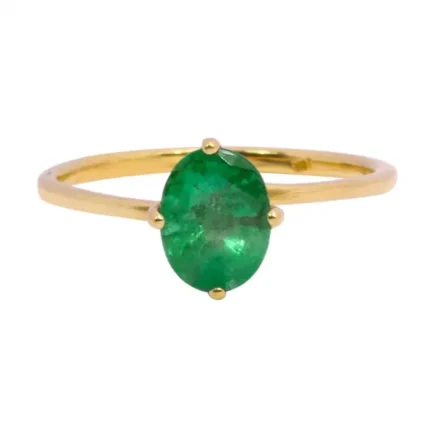 14K Solid Gold Round Shape Natural Emerald Solitaire Ring in Four-Prong