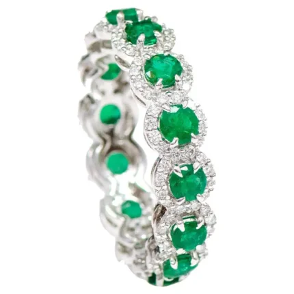 14K Solid Gold 3.39 Carat Emerald and Diamond Cluster Eternity Band Ring