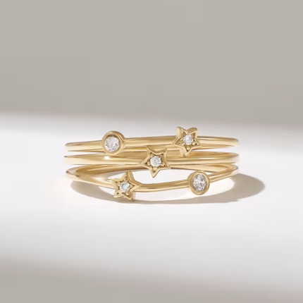 Natural Diamond Stars Ring | 14k Solid Gold Multi Strand Ring | Dainty Celestial Ring