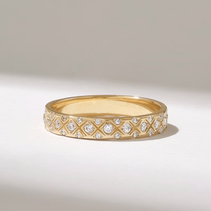 Natural Diamond Pave Wedding Ring | 14k Full Eternity Band Women | 3.40mm Wide Band