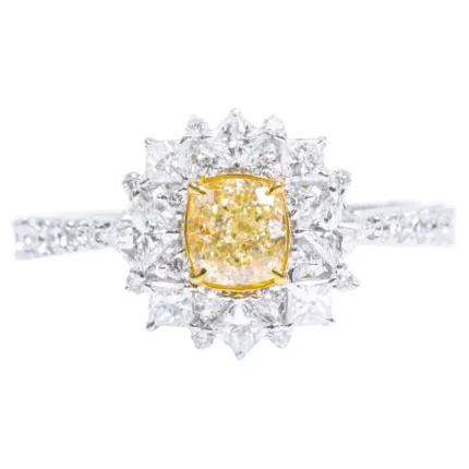 18K Solid Gold 1.48 Carat | Fancy Yellow Moissanite Diamond | Moissanite Diamond Cocktail Ring