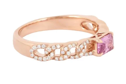 14K Solid Gold Diamond and Pink Sapphire Cocktail Ring