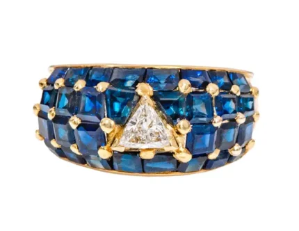 14K Solid Gold 6.20 Carat Diamond and Sapphire Statement Ring
