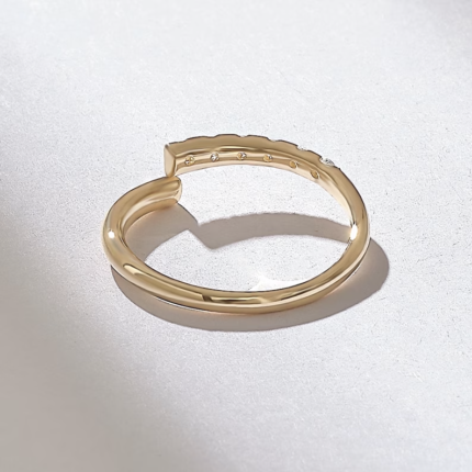 Pave Bypass Wedding Ring, 14k Solid Gold Stacking Wrap Ring for Women