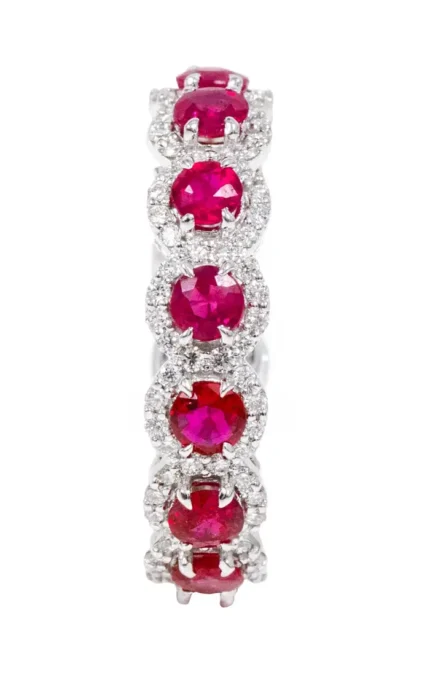 14K Solid Gold 3.39 Carat Ruby and Diamond Cluster Eternity Band Ring