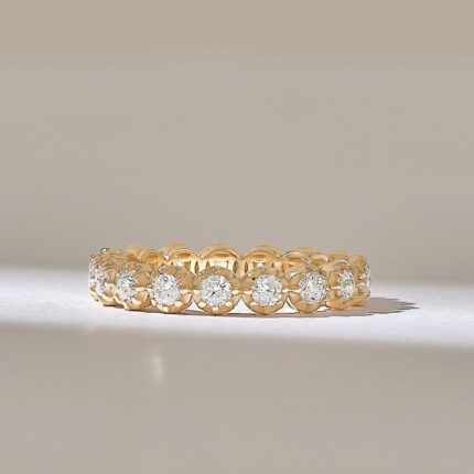 Pave Natural Diamond Eternity Ball Ring | 14k Solid Gold Wedding Band | Stackable Ring