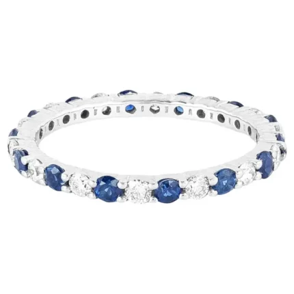 14K Solid Gold 1.34 Carat Diamond and Sapphire Brilliant Cut Eternity Band