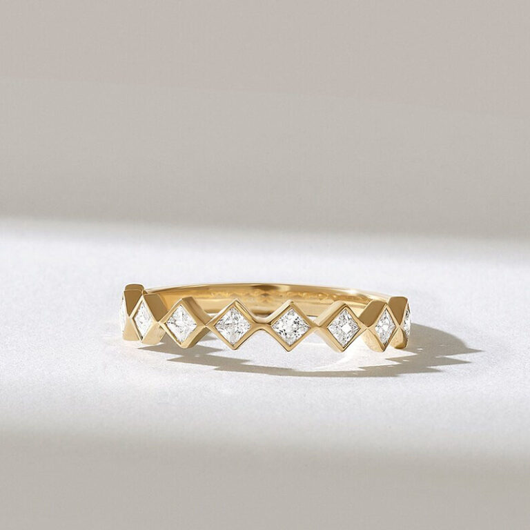 0.45Ct Princess Natural Diamond Wedding Ring - Half Eternity Band in Solid Gold