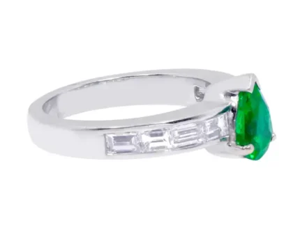 14K Solid Gold Natural Emerald and Diamond Solitaire Band Ring