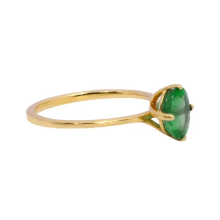 14K Solid Gold Round Shape Natural Emerald Solitaire Ring in Four-Prong