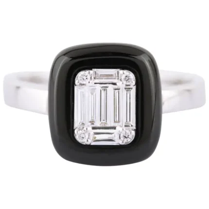 Natural Diamond and Black Onyx Cocktail Ring | 14K Solid Gold Black Onyx Statement Ring