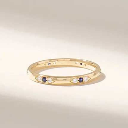 14K Solid Gold Natural Sapphire Diamond Ring