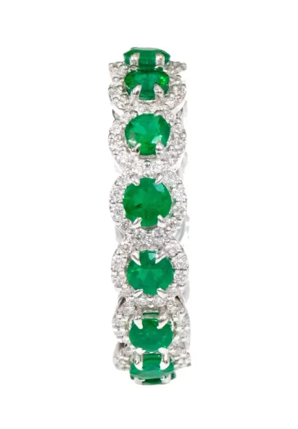 14K Solid Gold 3.39 Carat Emerald and Diamond Cluster Eternity Band Ring