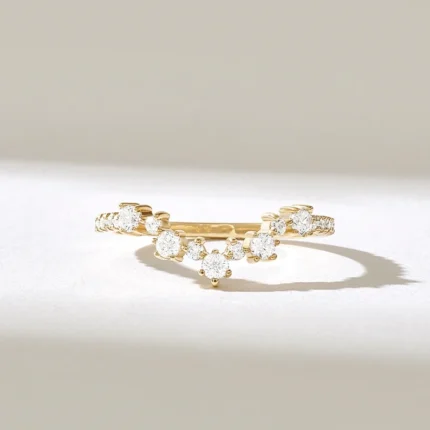 Bezel Natural Diamond Chevron Ring | 5 Stone Curved Wedding Ring | V-Shaped Ring Women