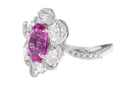 14K Solid Gold 3.14 Carat Solitaire Pink-Sapphire and Diamond Cocktail Ring