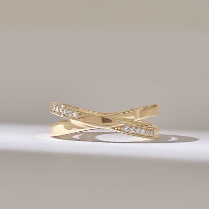 Channel Set Natural Diamond Crossover | Double Band Wedding| Minimalist X Cross Ring