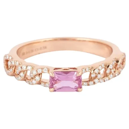 14K Solid Gold Diamond and Pink Sapphire Cocktail Ring
